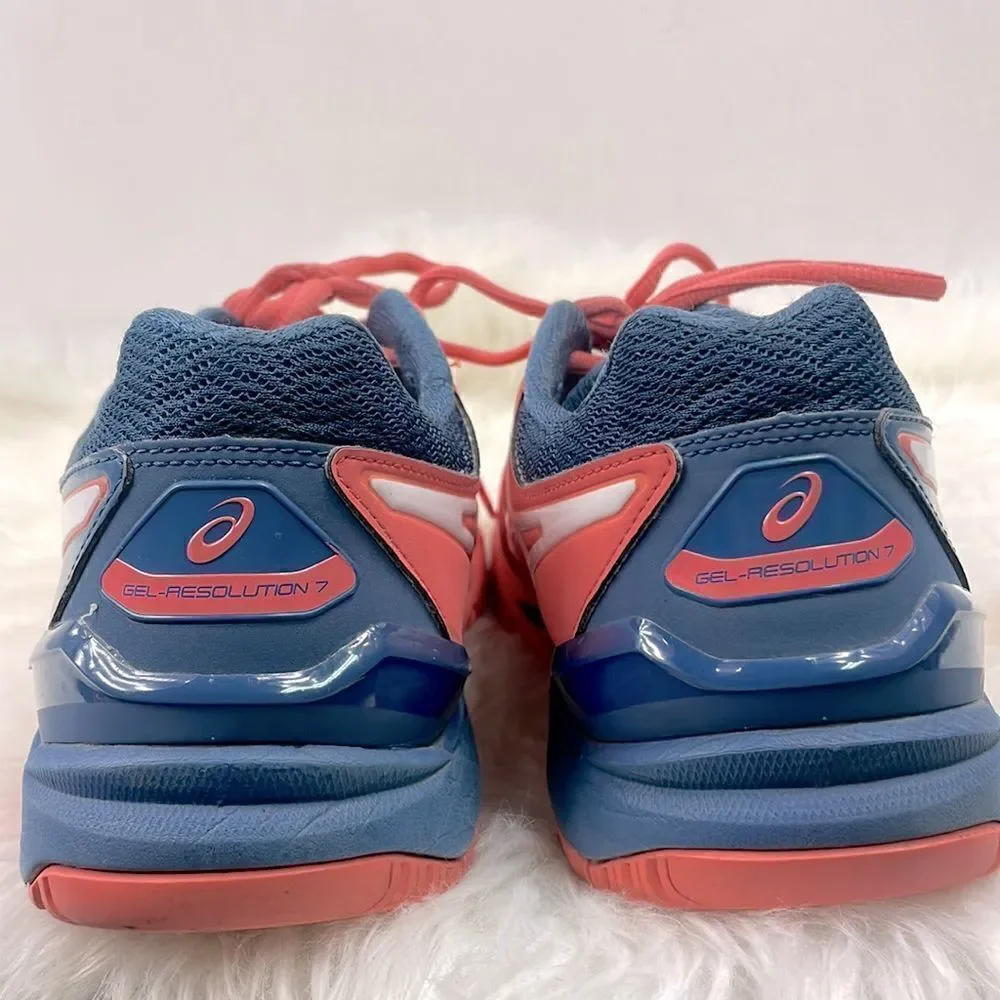 Asics gel resolution 7 | size  9.0 sneakers papaya / white / blue